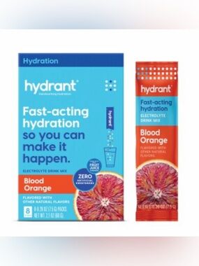 New Hydrant Blood Orange Flavor Electrolyte Powder Drink Mix Packets Box 8 8ct🍊